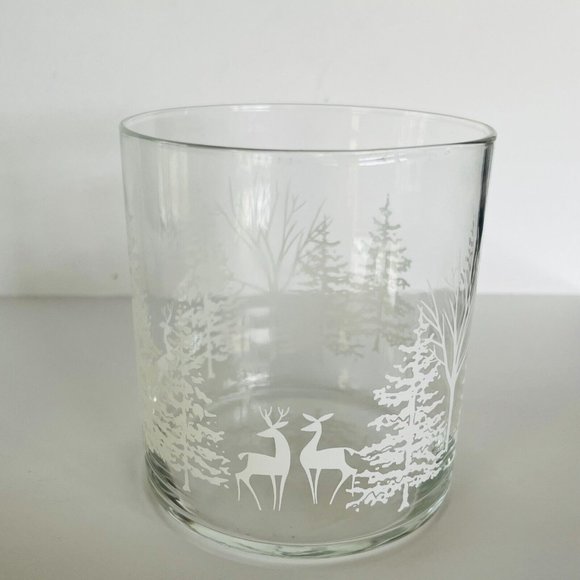 Libbey Christmas Winterland Snow Set of 2 Votive Candle Holder Vintage Trees 4" - Picture 10 of 13